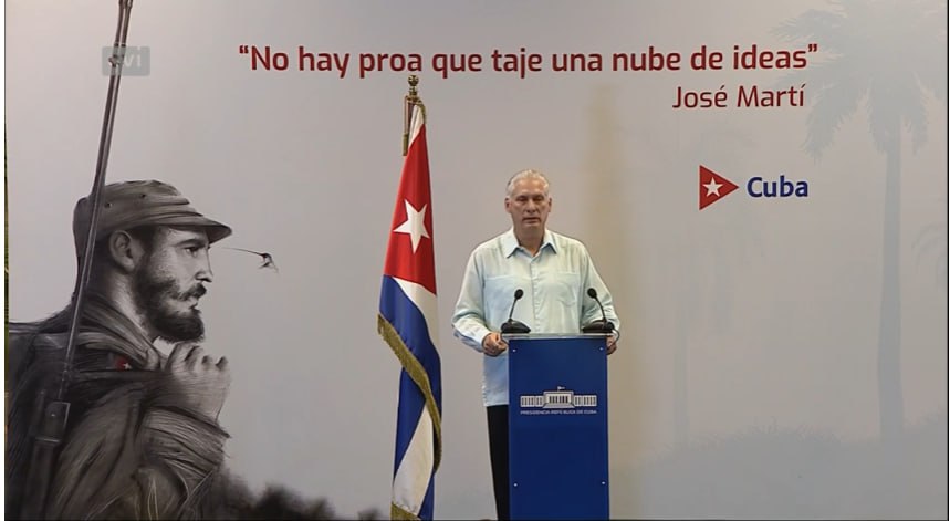 Cuban President Miguel Díaz-Canel Bermúdez appears before the media this Friday, March 13