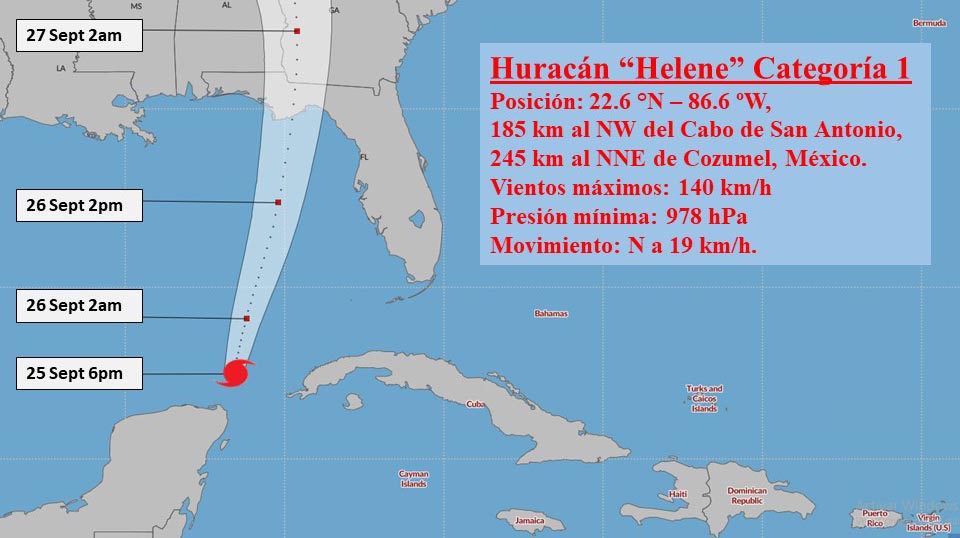 Huracán Helene se intensifica ligeramente sobre el Golfo de México