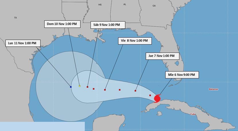 Huracán Rafael se desplaza por el sudeste del golfo de México