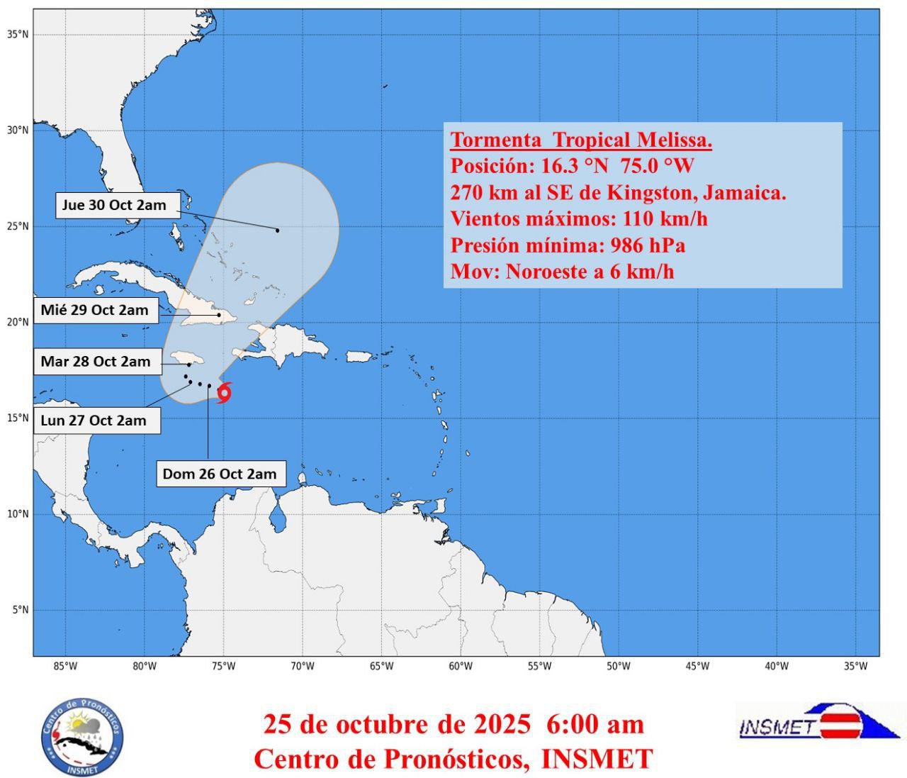 Melissa podría convertirse en huracán este sábado
