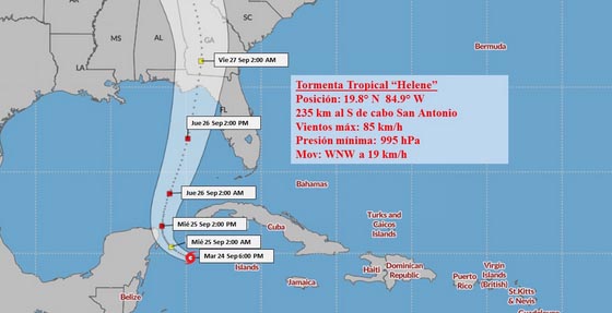 Tormenta tropical Helene se mueve por noroeste del mar Caribe