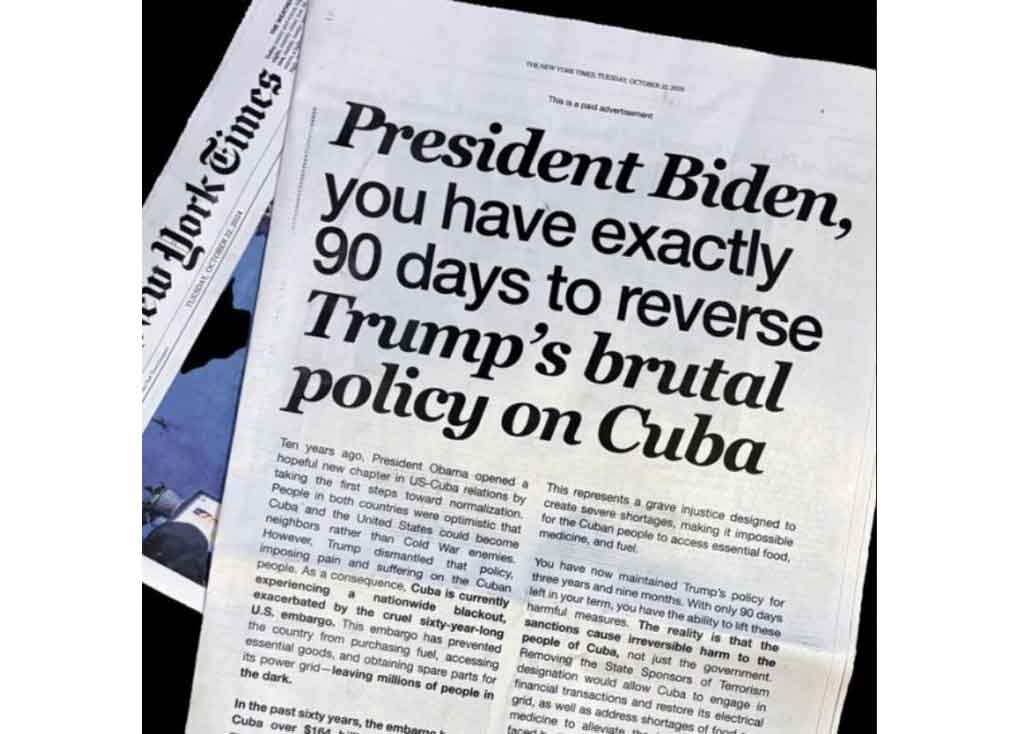 Carta abierta a Biden exige revertir brutal política hacia Cuba
