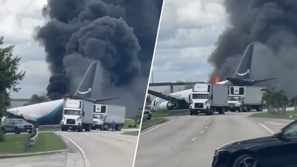 Avión de carga de Amazon se accidenta en Miami con saldo de cinco fallecidos