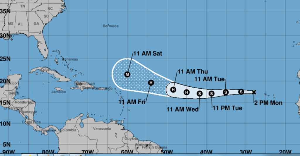 Tormenta tropical Erin transita por el Atlántico con rumbo oeste