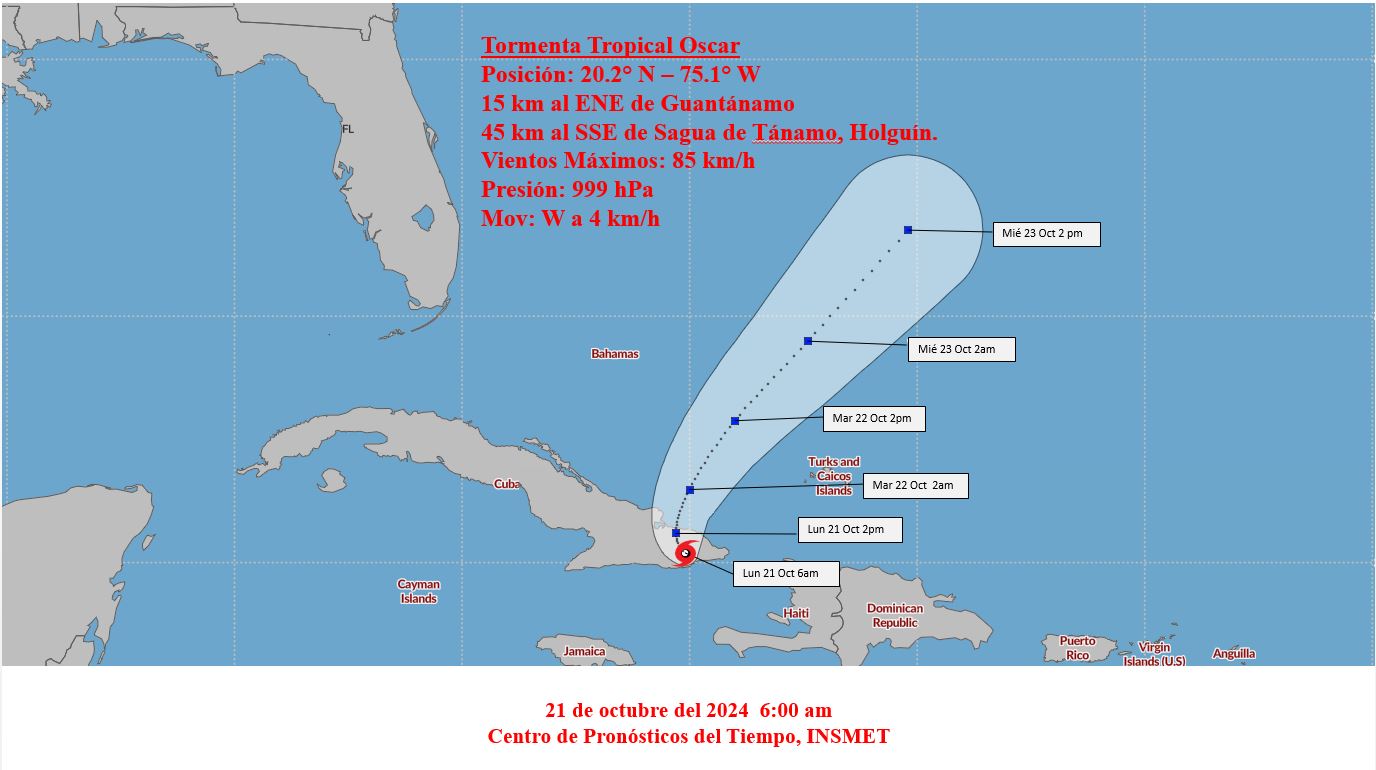 Con muy lento movimiento tormenta tropical Oscar sobre el oriente de Cuba