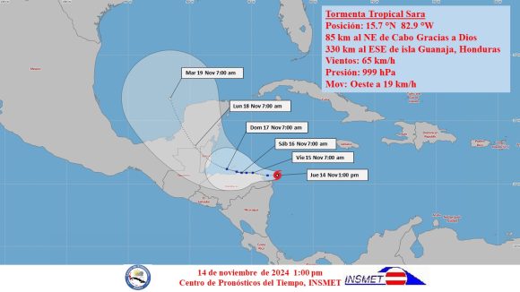 Depresión en el Caribe ya es tormenta tropical y se llama Sara