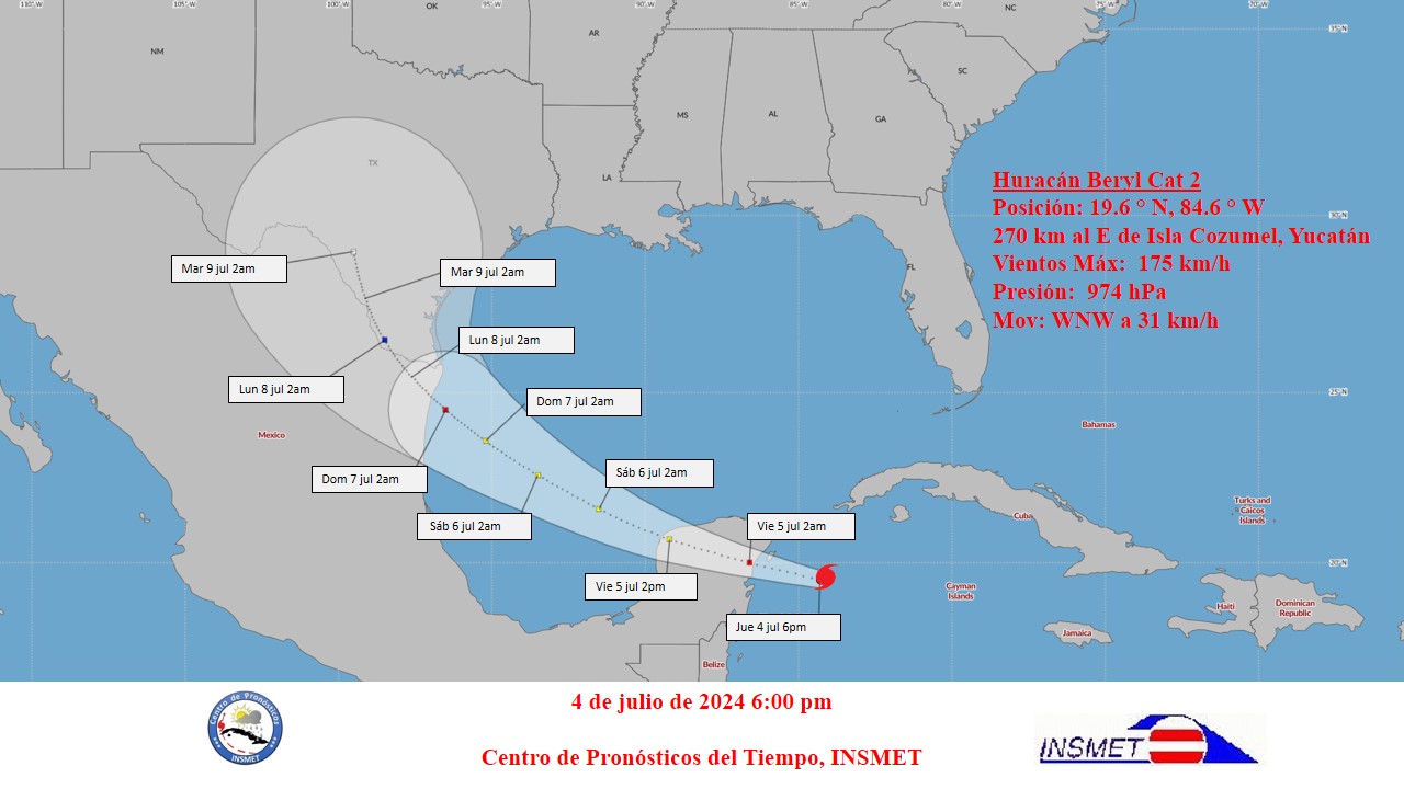 Huracán Beryl se dirige hacia la península de Yucatán